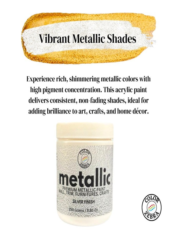 Color Zebra Acrylic Silver Metallic Paint - 250g (Pack of 1) | Metallic Paint for Wall Trim, Furniture, Crafts | Non Toxic Acrylic Metallic Paint for Professional Artists, Hobby Painters & Kids - Image 3